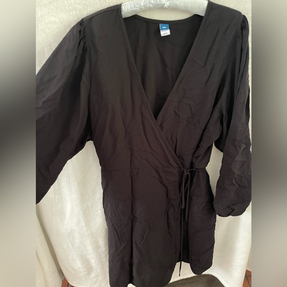 Women’s lightweight Black true wrap dress.
